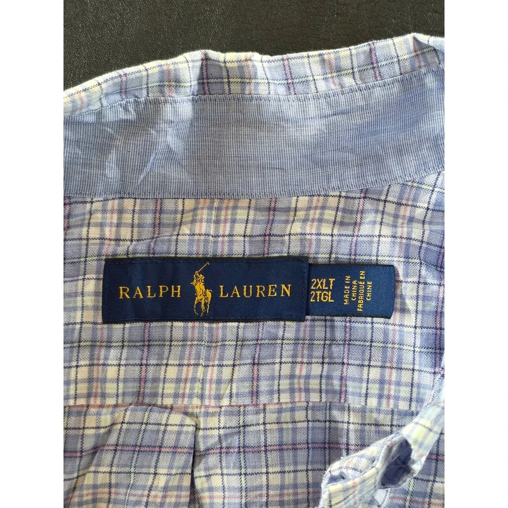Polo Ralph Lauren Mens 2XLT Plaid Button Down Shirt Blue Purple Long Sleeve Tall